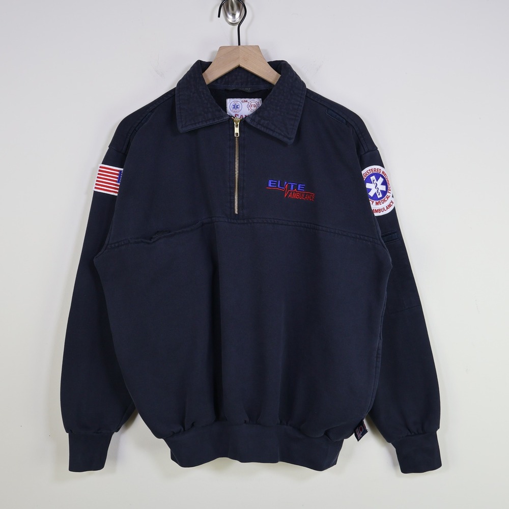 Game Workwear Elite Ambulance EMT Quarter Zip Pullover Small Navy Blue